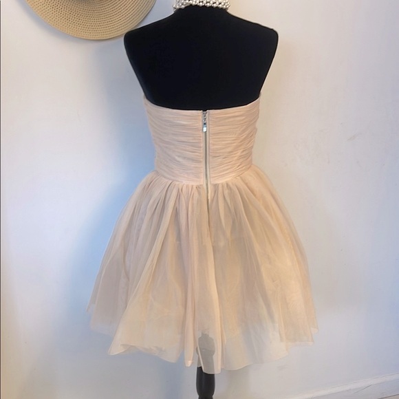 Forever 21 Strapless Nude Tulle Mini Dress Size Small Ruched Bodice Cocktail - Picture 5 of 7